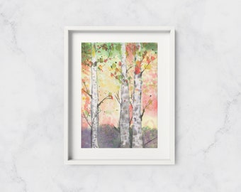 Birch Trees in Watercolour, Art Print, Trees and flowers watercolour Painting, Birches painting, tree art prints, birch tree art, forest art