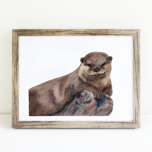 Impression d’art à l’aquarelle de loutre, impression de loutre, peinture de loutre, cadeaux de loutre, carte de loutre, œuvre d’art de loutre de mer, loutre mignonne, autocollant de loutre, aquarelle
