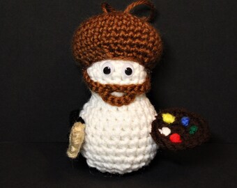 Bob Ross Crochet Snowman Ornament