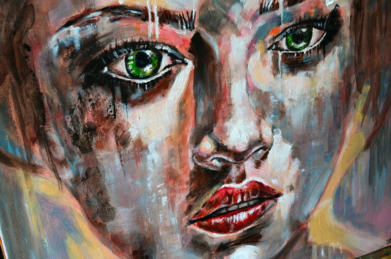 Shining Original abstract woman portrait on Canvas Ready to Hang by Misty Lady image 3