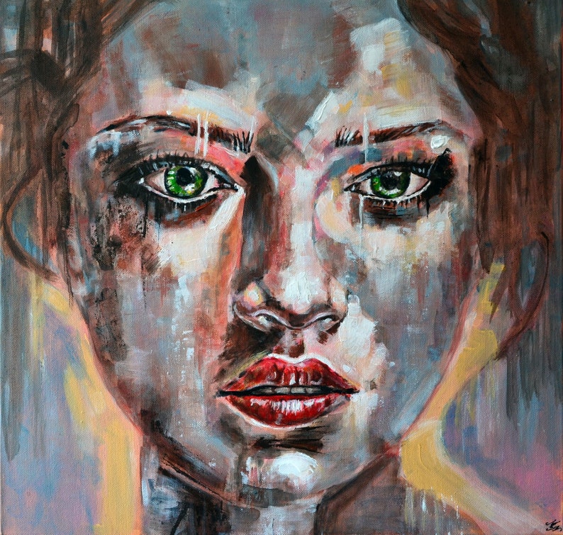 Shining Original abstract woman portrait on Canvas Ready to Hang by Misty Lady image 1