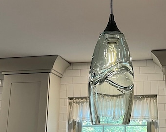 SWELL | Hand Blown Glass Globe Pendant Light | Wave Inspired Oblong Form. No 147 | Made with 100% Recycled Glass | Bicycle Glass Co.