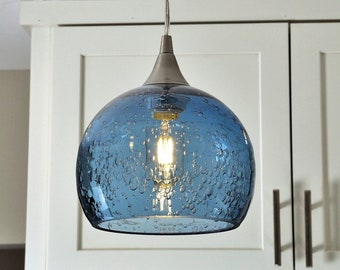 LUNAR | Hand Blown Glass Globe Pendant Light | Seeded Sphere Form. No 767 | Made with 100% Recycled Glass in the USA | Bicycle Glass Co.