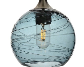 Hand Blown Recycled Glass Pendant Light | Web Design, Globe Style | Made in the USA