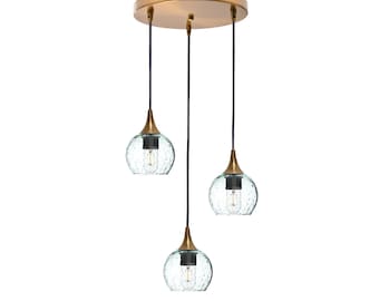 Hand Blown Recycled Glass Chandelier | Seeded Pendant Light | Made in the USA