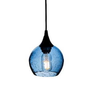 LUNAR | Hand-Blown Pendant Light | Seeded Sphere Globe Form No 763 | Sustainably made with 100% Recycled Glass in the USA | Bicycle Glass Co