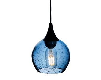 LUNAR | Hand-Blown Pendant Light | Seeded Sphere Globe Form No 763 | Sustainably made with 100% Recycled Glass in the USA | Bicycle Glass Co