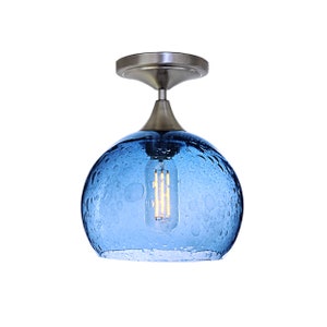 LUNAR | Hand Blown Glass Globe Semi-Flush Mount | Seeded Moon Inspired Form No 767 | Made with 100% Recycled Glass | Bicycle Glass Co.
