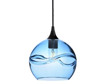 Hand Blown Recycled Glass Pendant Light | Wave Design | Made in the USA