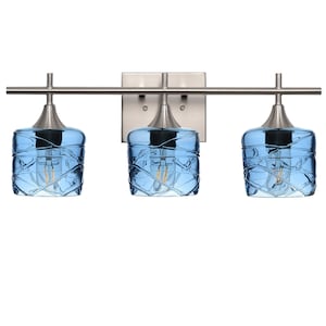 Handblown Glass Bathroom Vanity Light Fixture | Web Inspired Lantern Shape SPUN | Available in Blue, Gray and Clear | Bicycle Glass Co.