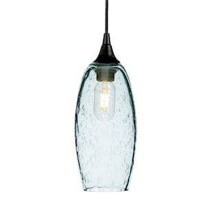 Hand Blown Recycled Glass Pendant Light | Seeded Glass | Made in the USA