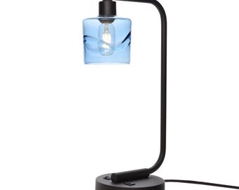 Hand Blown Recycled Glass Table Lamp | Wave Design | Made in the USA