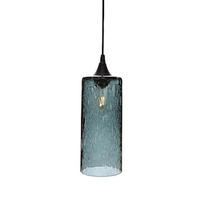 LUNAR | Hand Blown Glass Globe Pendant Light | Seeded Moon Inspired Cylinder Form No. 515 | Made with 100% Recycled Glass in the USA