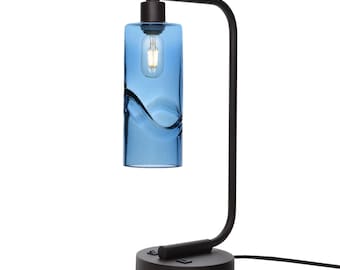Hand Blown Recycled Glass Table Lamp | Wave Design | Made in the USA