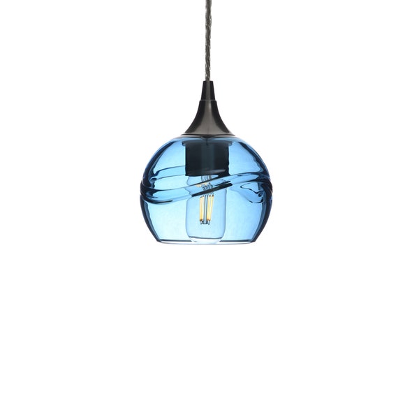 Hand Blown Recycled Glass Globe Pendant Light | Wave Design | Made in the USA