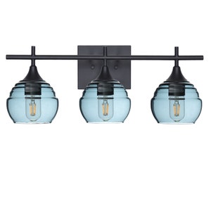 Handblown Glass Bathroom Vanity 3 Light | Lucent &quot;Beehive&quot; Inspired Form No. 301 | Made in the USA: Lighting from Recycled Glass