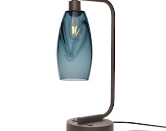 Hand Blown Recycled Glass Table Lamp | Wave Design | Made in the USA