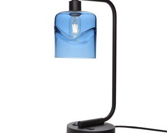 Hand Blown Recycled Glass Table Lamp | Wave Design | Made in the USA
