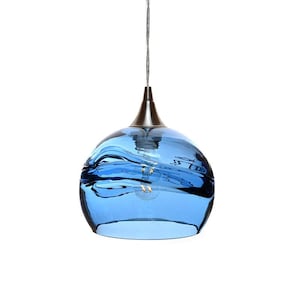 Hand Blown Glass Globe Pendant Light for Kitchen Island | Wave Inspired Form No. 767 SWELL | Made with 100% Recycled Glass | Bicycle Glass