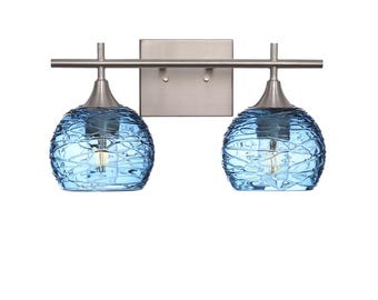 Handblown Recycled Glass Bathroom Vanity Light | Web Inspired Design | Made in the USA