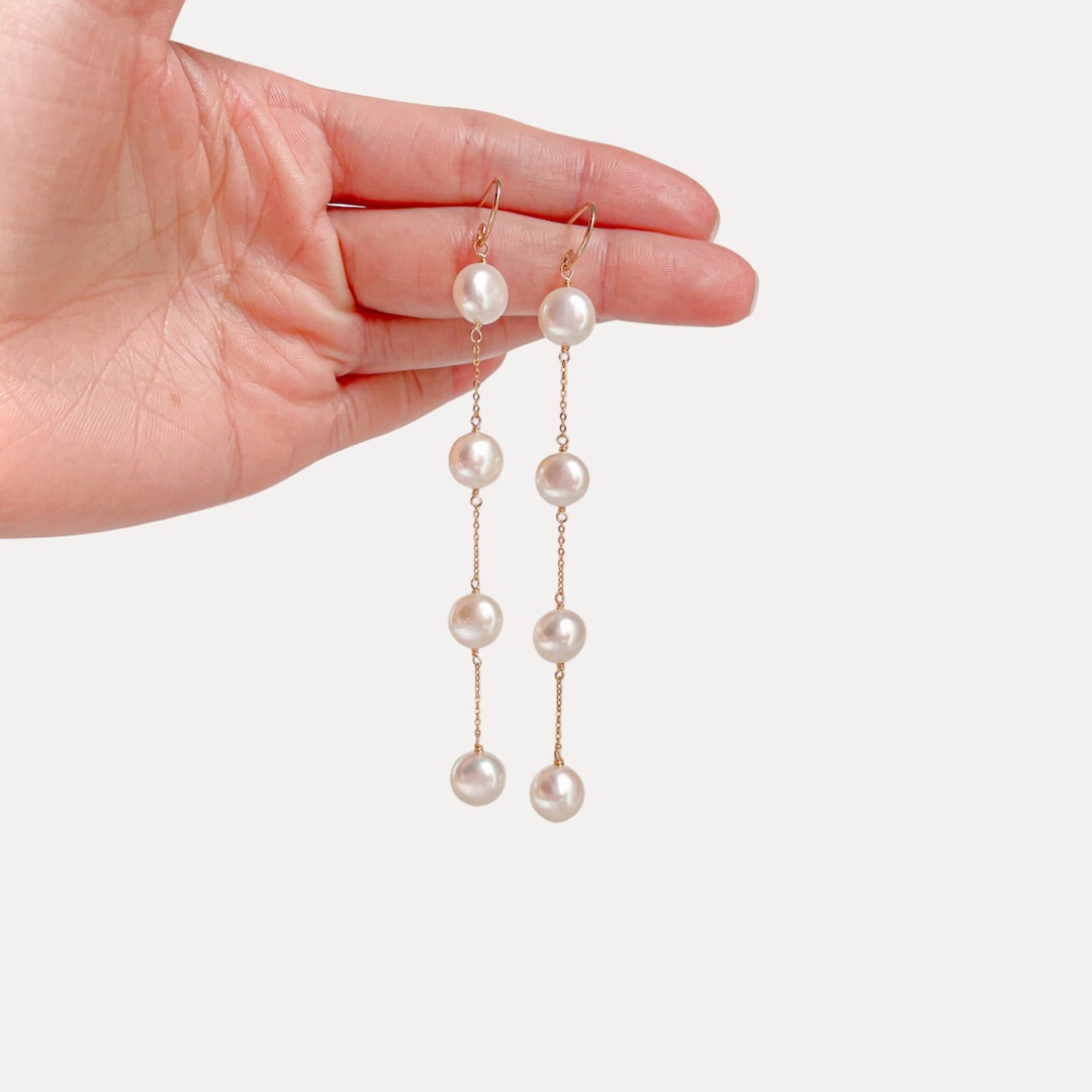 Elegant Long Pearl Drop Earring Gold Pearl Dangle Earrings Etsy