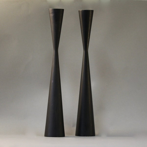 Pair of 1960s Vintage Birch Candlestickholder in Black Danish Design