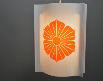 Scandinavian Vintage Pendant Lamp in White and Orange Plastic with Flower Power Decor