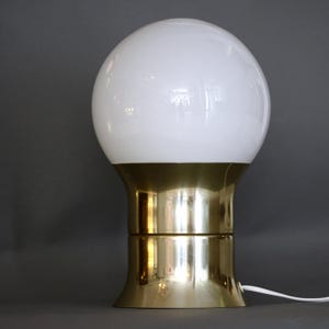 Vintage 1960s HEMI Table Lamp in Brass Plated Aluminium and Opaline Shade Made in Denmark - Mid-Century Design