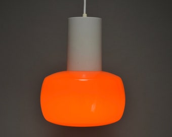 Vintage Glass and Metal Pendal Lamp with Large Orange Shade 1960s Mid-Century Modern