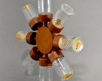 Vintage 1964 Digsmed Spice Rack 8-Jar Wheel Teak Danish Design Mid-Century