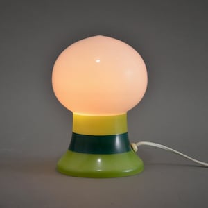 Vintage Table Lamp, Engsyhttan Glas Nybro, Sweden 1960s Green, White Opaline Glass.