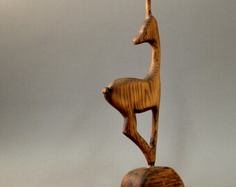 Vintage, probably handmade wood sculpture mid-century style gazelle