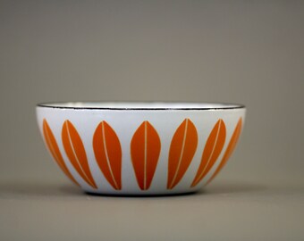 Vintage 1960s Cathrineholm of Norway Enamel Bowl Orange White 10cm or 4 inches.