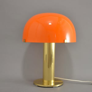 Vintage Mid-Century 1970s Table Lamp by Möllers EL - Swedish Design Mushroom Lamp in Orange & Brass.