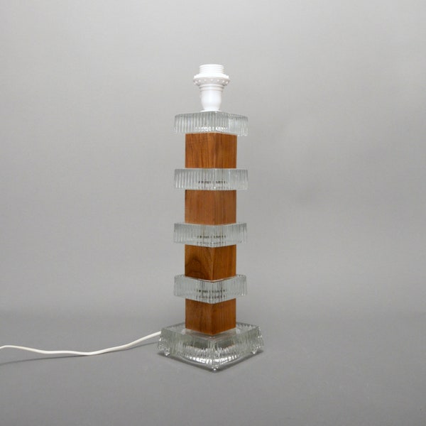 1960s Scandinavian Modern Table lamp in Glass & Teak