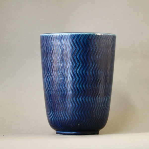 Vintage 1960s Royal Copenhagen // Aluminia "Marselis" Vase by Nils Thorsson in Dark Navy Blue Scandinavian Mid-Century Design