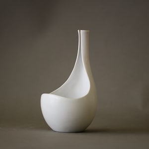 Vintage 1950s Stoneware Vase &quot;Pungo&quot; by Stig Lindberg for Gustavsberg Swedish Mid-Century Vase in White Carrara Glaze