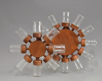 Vintage 1960s Danish Design Digsmed Spice Rack 12 Jar // Spice Wheel Teak Wood Made in Denmark.