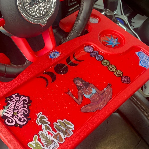 Car Tray attaches to any car steering wheel. Custom made