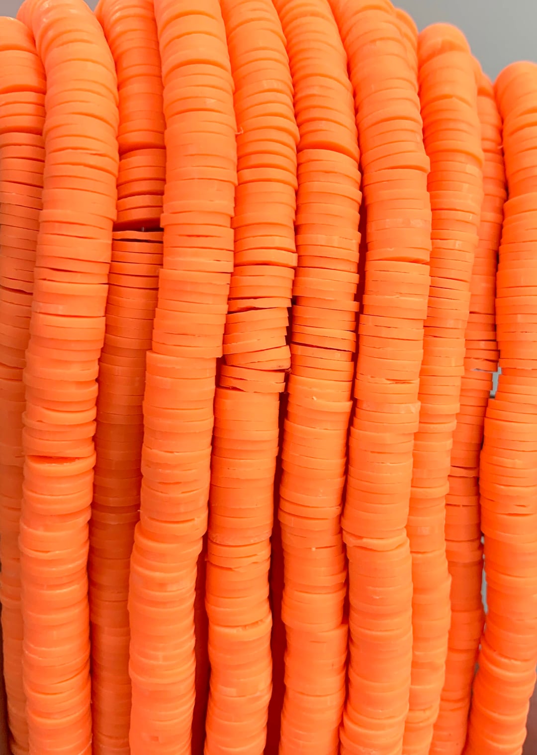 Polymer Clay African Vinyl Disc Beads, Orange Vinyl Beads, Heishi Beads