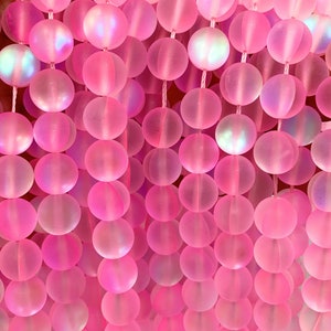 Frosted Mystic Aura Quartz, mermaid glass beads, matte finish Bubble Gum Pink synthetic moonstone, 6mm, 8mm, 10mm , 12mm - 15 inch Strand.