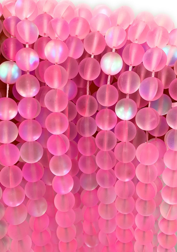 Mermaid Glass Beads - 8mm Round Pink AB Matte