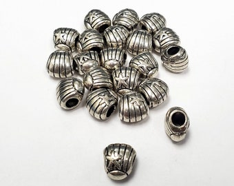 Pewter Star Charm Beads, Large Hole (5mm), 20 pcs