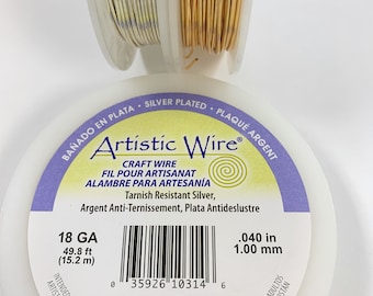 Fil artistique de calibre 18, plaqué argent ou or, 49,8 pi