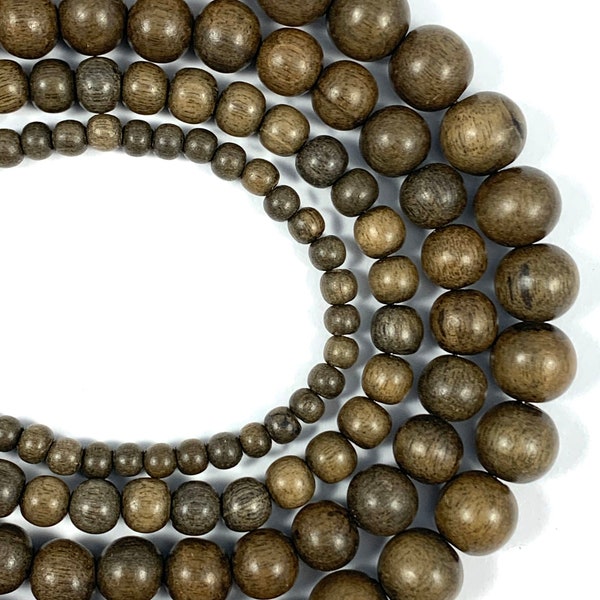 16 Inch Natural Philippines Greywood Beads 4mm, 6mm, 8mm, 10mm with 15mm wood jump ring on each side.