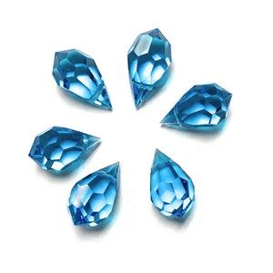 12 pcs Vintage Preciosa crystal 15x9 mm Dark Aquamarine drops. Preciosa MC Drops, Briolettes. Swiss Blue Topaz color Drops.