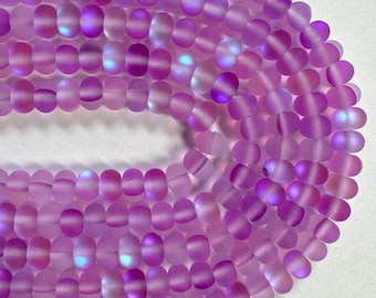 Perles rondes en quartz Aura mystique givrées, pierre de lune synthétique violette, fil de 15,5 po.