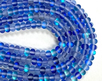 Perles rondes en quartz Aura mystique givrées, pierre de lune saphir, fil de 15,5 po.