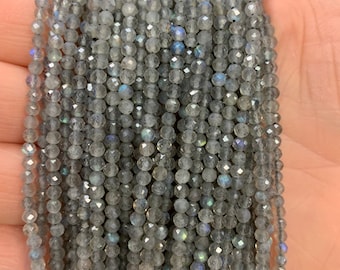 AAA Quality Natural Labradorite Micro Faceted Round 3mm, 15 inch strand.