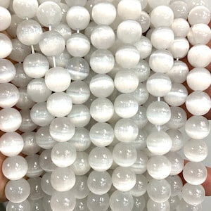 AAA Quality Natural Moroccan Selenite Gemstone Beads 15.5 inch strand 6mm, 8mm, 10mm, 12mm.